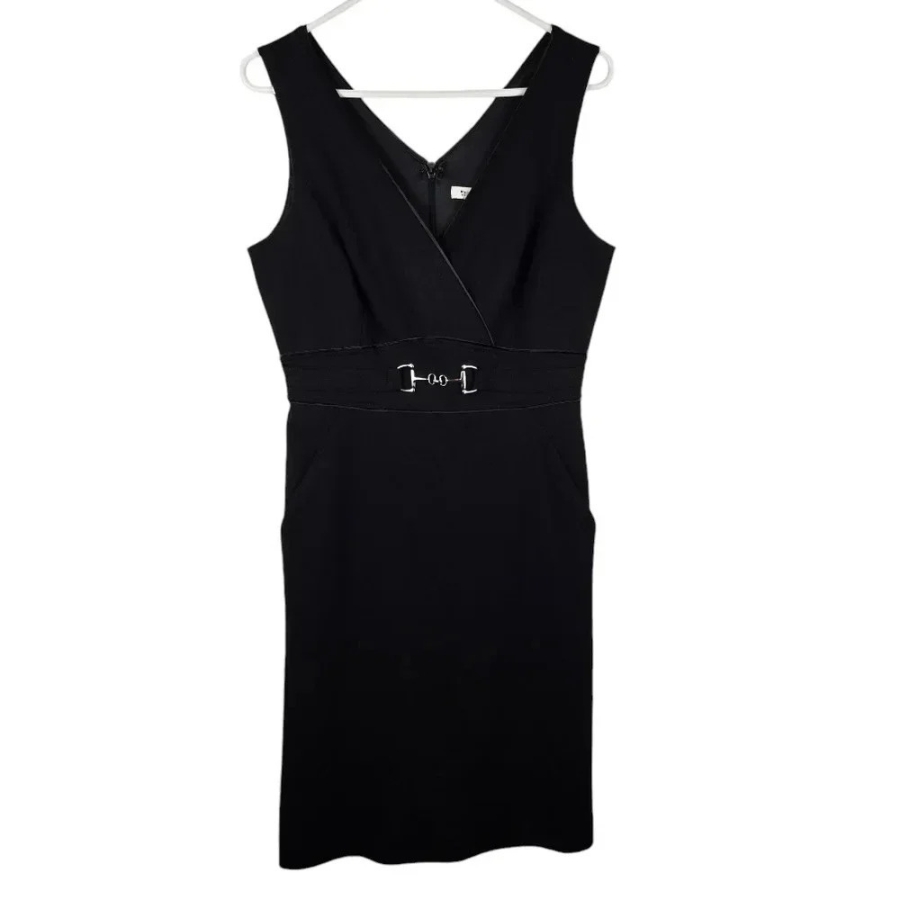 White House Black Market Sleeveless Little Black Dress Jersey Knit Buckle Size 8